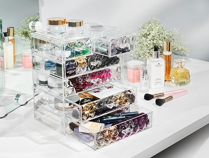 Sorbus Acrylic Makeup Organizer Set, 6-Drawer Vanity & Countertop Cosmetic Storage with Small & Wide Drawers, Diamond Makeup 
