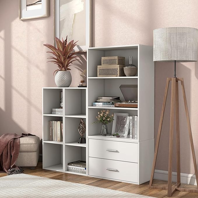 Homes: Inside + Out Apexa 3-Cube Storage Organizer Shelves, Stackable Wood Bookcase Fits Cubby Bins for Organization, Dorm Te