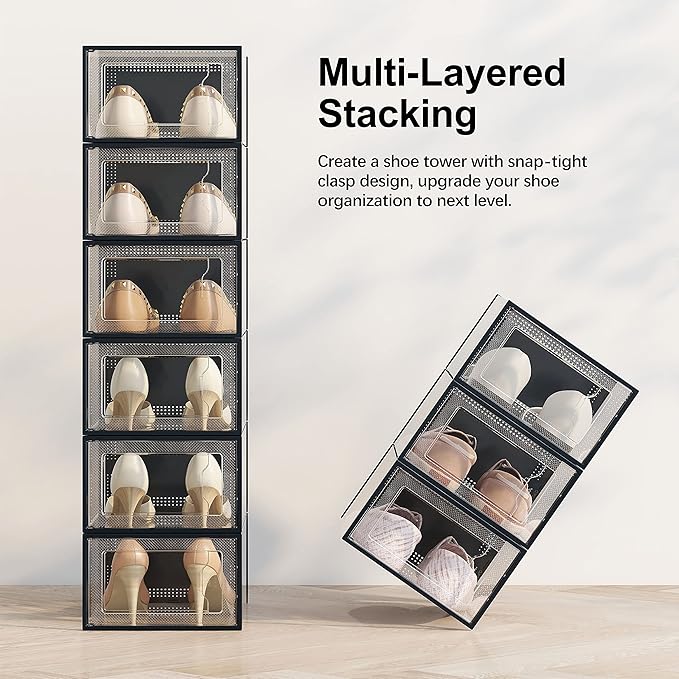 SEE SRPING XX-Large Shoe Storage Box Fit Size 14, Clear Plastic Stackable Shoe Organizer for Closet, Shoe Rack Sneaker Contai