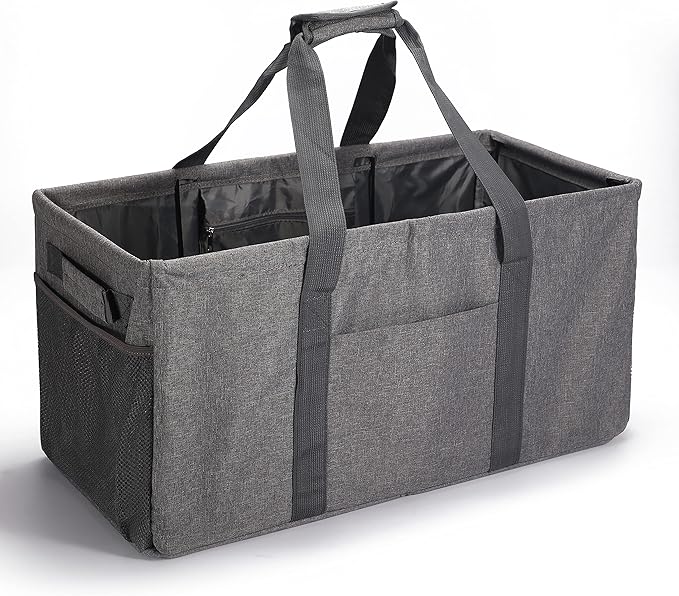 Joyfol Day Extra Large Utility Tote Bag, Reusable Grocery Bags Foldable,Upgraded Metal Frame, With Sturdy Handles Reinforced Bottom Heavy Duty Oxford Fabric Moving Shopping Bags, Gray