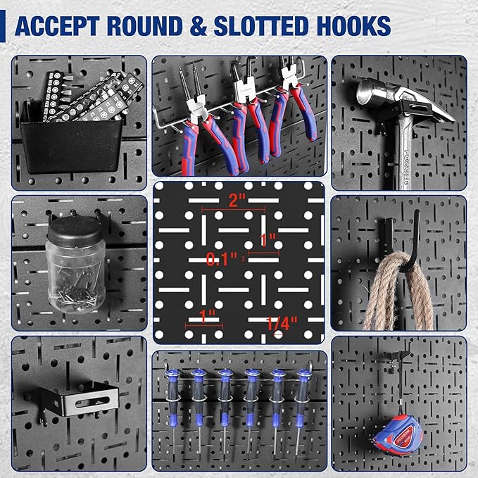 WORKPRO Metal Pegboard 16”x 32” Steel Panel with Round Holes & Vertical Slots 3-Pack, Black Heavy Duty Garage Peg Board Wall 