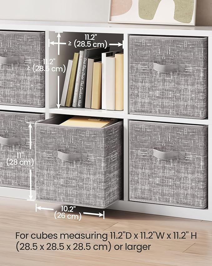 SONGMICS Storage Cubes, 11-Inch Non-Woven Fabric Bins with Double Handles, Set of 6, Closet Organizers for Shelves, Foldable,