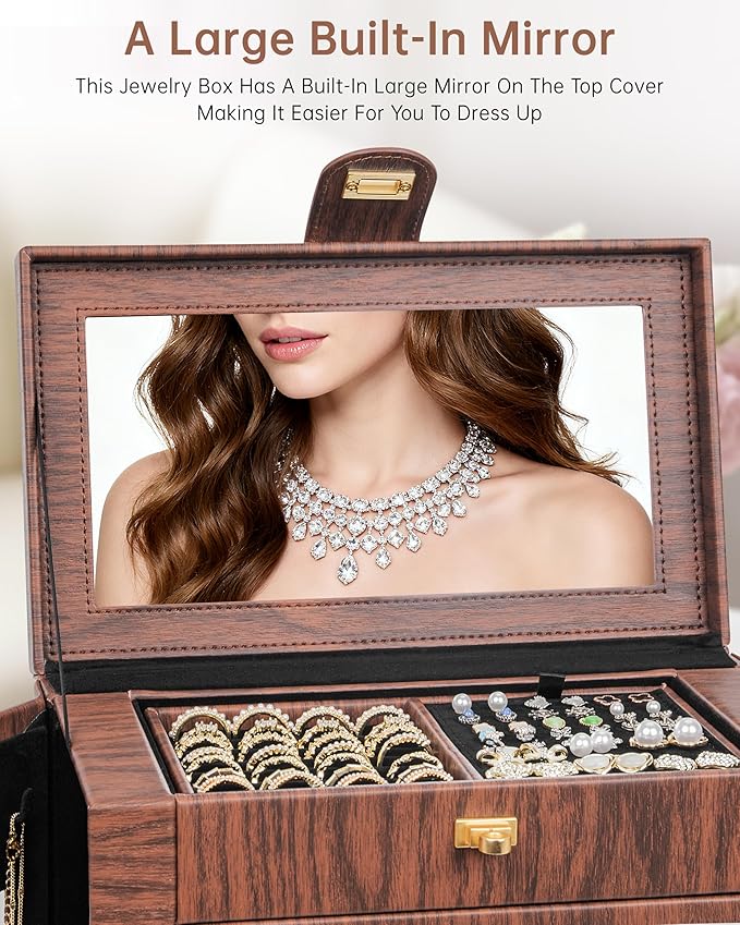 AKOZLIN 360° Rotating Jewelry Box Extra Large 6-Tier Organizer Functional Jewelry Storage Case for Women Girls Ring Necklace 