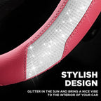 PIC AUTO Steering Wheel Cover, Sparkly Crystal Bling Glitter with Hot Pink Leather, Universal Fit 14.5"-15.5" Car Steering Wh