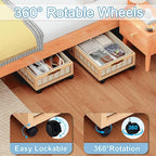 efluky 2-Pack Bamboo Under Bed Storage with Wheels, Rolling UnderBed Storage Basket with Large Dust Bag, Under Bed Storage Co