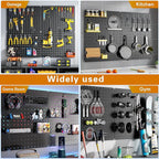 Peg Board, 110pcs Metal Pegboard Kit, Includes 4 Pack Black Peg Board Panels with Accessories and Hook Locks, Large Heavy Dut
