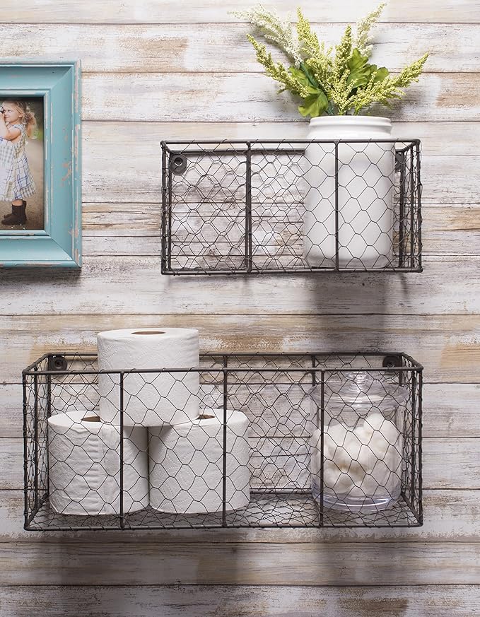 DII Chicken Wire Collection Farmhouse Vintage Wall Baskets, Small Basket, Vintage Grey