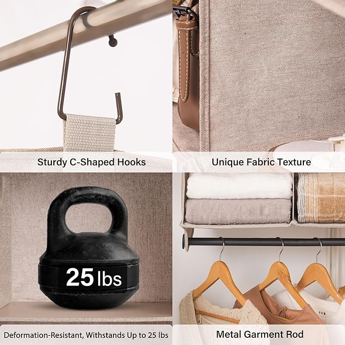 StorageWorks Hanging Closet Organizer with Metal Rod, 4-Section Closet Organizers and Storage, Collapsible Hanging Shelves fo