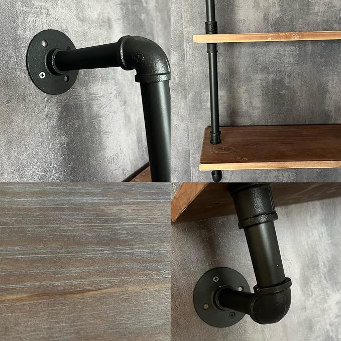 Floating Shelves Wall Bookshelf Industrial Pipe Shelving Shelves Real Wood Planks 70 inch Rustic Wall Shelves Hanging Bookshe