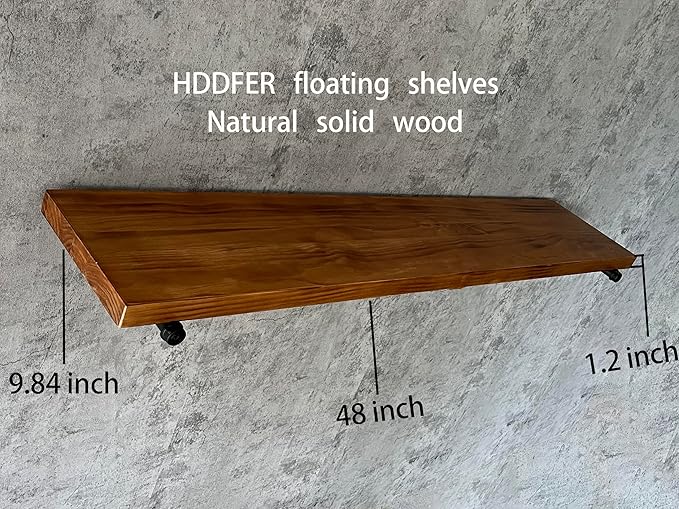 Industrial Pipe Wall Wood Shelves,Real Wooden Shelves 48" in Special Brown Color with 1.2" Extra Thickness, Modern Floating S