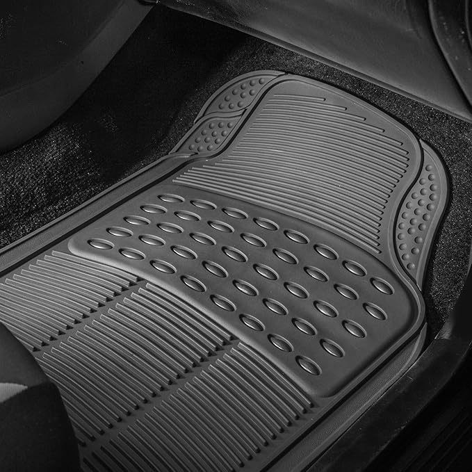 FH Group Automotive Floor Mats Universal Fit Heavy Duty Rubber for All Weather Protection Fits Most Cars, SUVs, and Trucks, 4 Piece (Full Set Trimmable) Gray