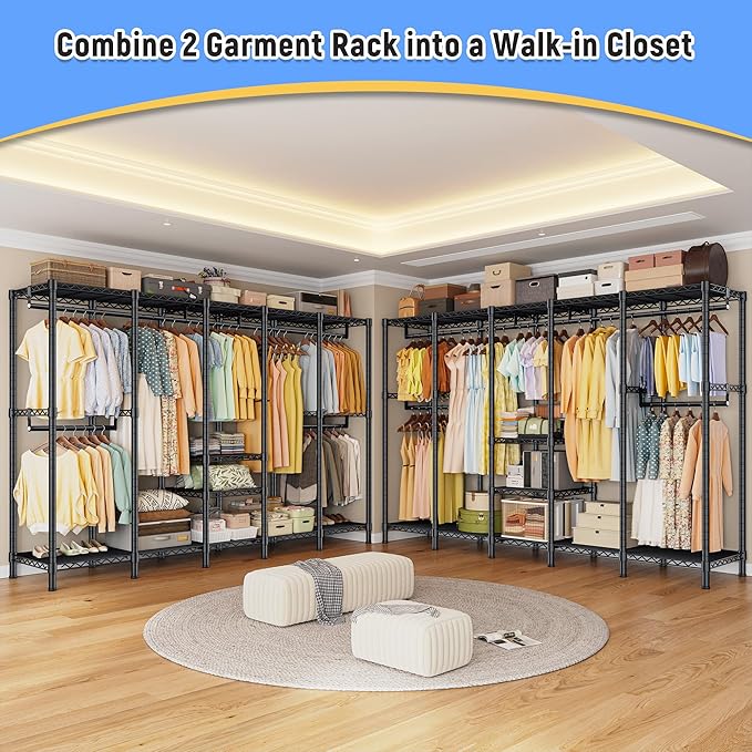 Raybee 88.2" W Clothes Rack Heavy Duty Clothing Racks for Hanging Clothes Extra Wide Portable Closet Loads 1200LBS Freestandi