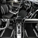 CAR PASS Leather Bling Diamond Car Seat Covers Front & Waterproof Rhinestone Car Floor Mats 4pcs & Sparkly Steering Wheel Cov
