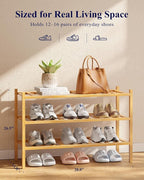 Kitsure Bamboo Wooden Shoe Rack for Closet - Stackable Shoe Organizer with Modular Structure, Space-Saving Shoe Shelf for Ent