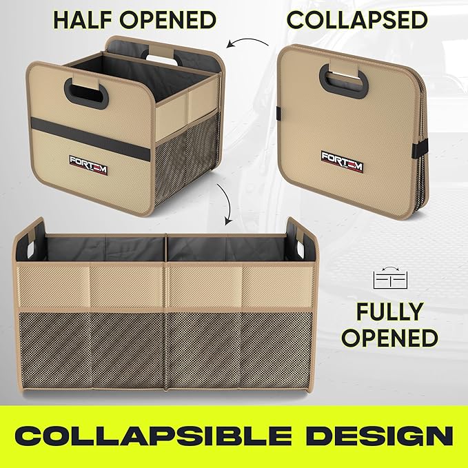 FORTEM Car Trunk Organizer, Collapsible Two Compartment Organizer, Foldable SUV & Truck Storage for Car Accessories for