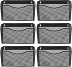 EASEPRES 6 Single Pocket Mesh Hanging File Organizer, Vertical Wall Mounted Magazine File Holder, Mount Basket Mail Paper Doc