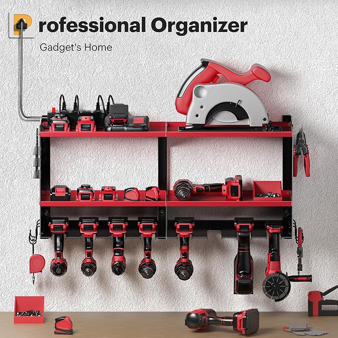 Spampur Power Tool Organizer Wall Mount with Charging Station, 15 Min Assembly & Maximum 420lbs Load by Heavy Duty Metal, 8 S