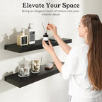 Floating Shelves for Wall, 9.3" Deep Wall Mounted Wood Shelves for Bathroom, Bedroom (Black, 48)