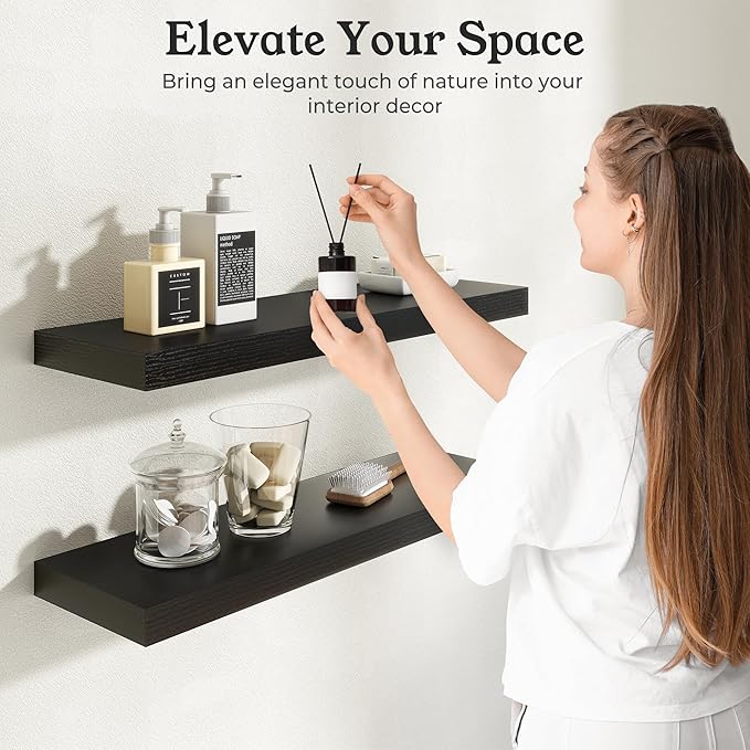 Floating Shelves for Wall, 9.3" Deep Wall Mounted Wood Shelves for Bathroom, Bedroom, Living Room, Kitchen, Hanging Shelf for