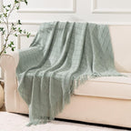 BATTILO HOME Sage Green Throw Blanket for Couch, Boho Bed Throws Blanket, Spring Decorative Light Blue Throw Blanket for Sofa