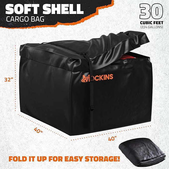 Mockins 40"x40"x6" Extra Deep Square Trailer Hitch Cargo Carrier & 30 CuFt Square Waterproof Cargo Hitch Carrier Bag | 500 Lbs. Capacity Folding Luggage Rack for SUV Car Truck RV & More w/Accessories