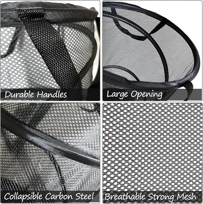 BATTOO 2 Pack Black Large Collapsible Laundry Basket Foldable Mesh Pop Up Hamper with Handles for Laundry Room, Bathroom, Kid