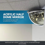 18” Acrylic Bubble Half Dome Mirror with Black Rim, Round Indoor Security Mirror for Driveway Safety Spots, Outdoor Warehouse Side View, Circular Wall Mirror for Office Use - Vision Metalizers (DPB1812)