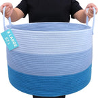 OrganiHaus Large Woven Storage Basket for Blankets and Toys 20" x 13" Inch, Rope Laundry Basket with Handles, Cushions & Pill