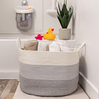 OrganiHaus Large Woven Storage Basket for Blankets and Toys 20" x 13" Inch, Rope Laundry Basket with Handles, Cushions & Pill