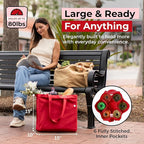 VeraMia Canvas Grocery Bag 3pc XL Set with Real Pockets, Long Shoulder Strap and Short Handle. Heavy Duty, Foldable, Washable