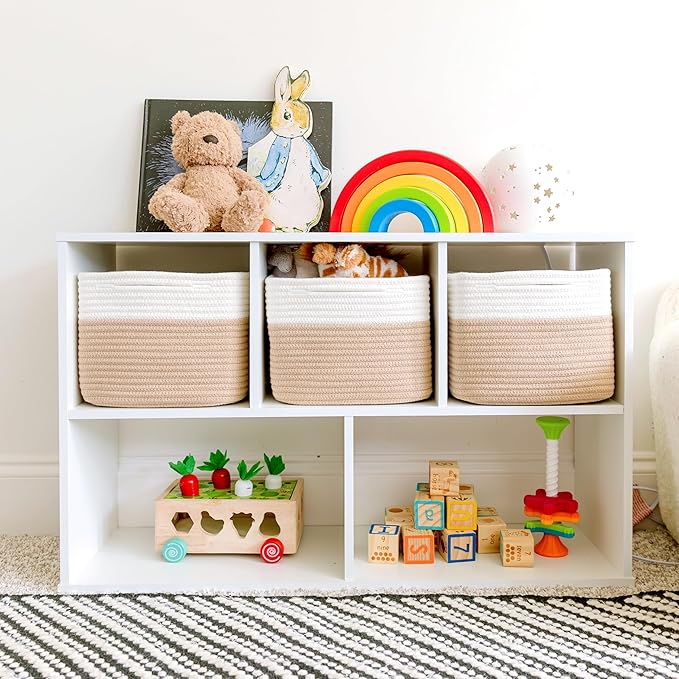 NaturalCozy Storage Cubes 9”x9”x7”Cotton Rope Woven Baskets for Organizing 3-Pack | 9 Inch Cube Storage Bin | Small Basket fo