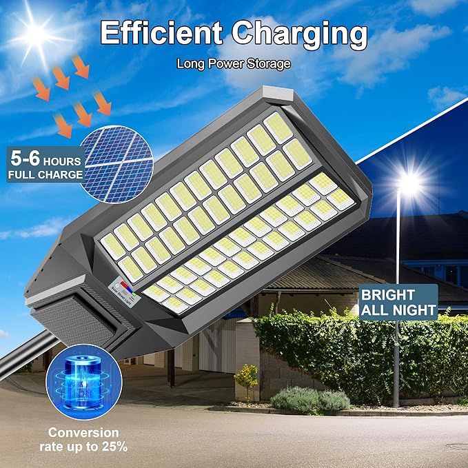 12000W Utral-large Solar Street Lights Outdoor LED Solar Street Light with Motion Detection, Dusk to Dawn, Weatherproof, Ideal for Security Lighting in Driveways and Commercial Parking Lot, Yard
