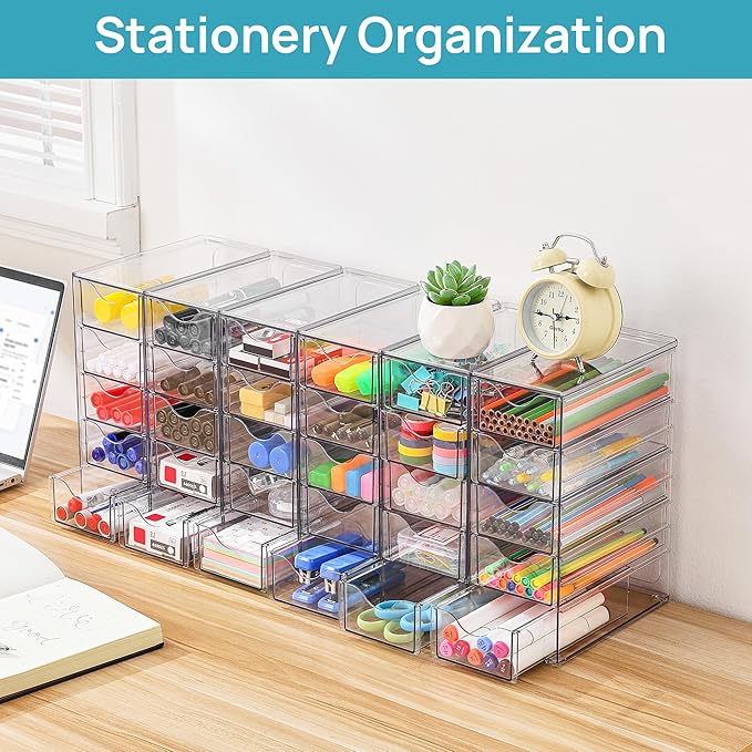 Vtopmart Acrylic Organizer with 30 Drawers, Desk Organizers and Accessories, Clear Makeup Organization, Dustproof Storage Dra