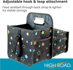 High Road Car Seat Caddy Organizer with Cup Holders - Middle Seat Car Organizer for Kids or Passenger Seat Organizer for Drivers - Portable Car Storage Bin with Easy Carry Handle (Starry Night)