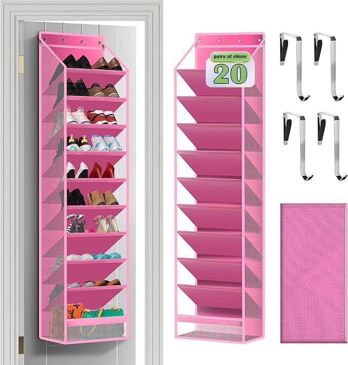 10 - Pocket Over - the - Door Hanging Shoe Organizers & Rack, Made of Sturdy 600D Oxford + Non - Woven Fabric, Space - Saving