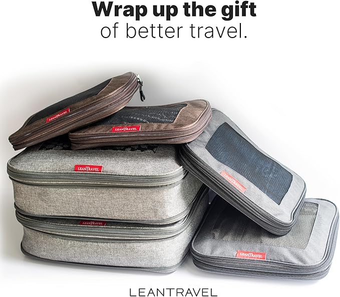 LeanTravel Premium Compression Packing Cubes for Travel - Suitcase Organizer Bags with Double Zipper & Breathable Mesh Panel 