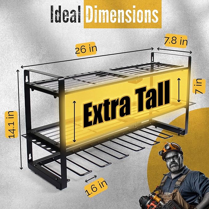 3 Shelf 7 Drill Holder Power Tool Organizer Wall Mount, Tool Storage Rack for Garage, Pegboard, Workshop walls | Compatible f