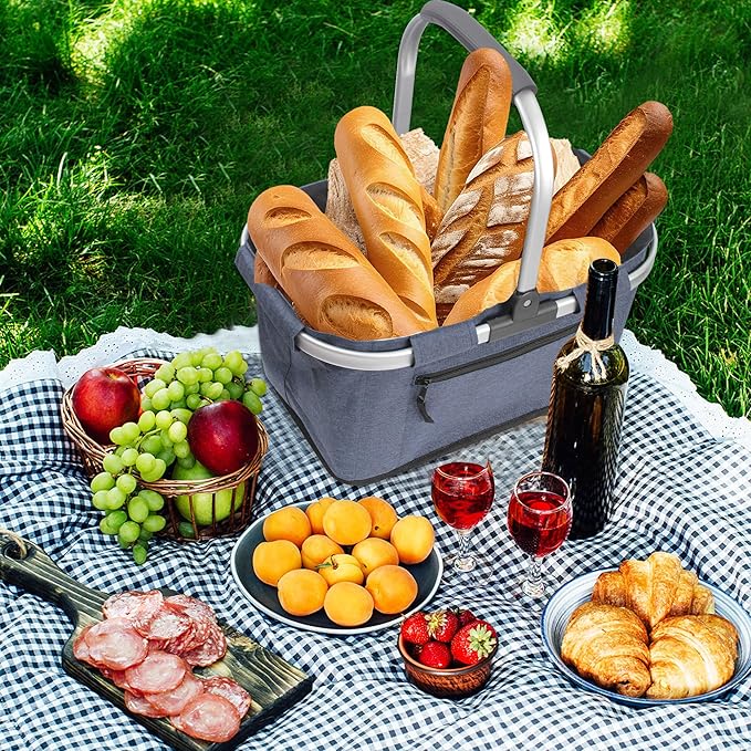Picnic Basket, SIYUAN Shopping Basket with Handle 22L Collapsible Grocery Basket Portable Folding Basket for Marketing Reuasb