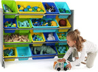 Humble Crew Supersized Toy Storage Organizer with 16 Removable Bins, Grey/Blue/Green/Yellow – Large Toy Storage for Toddlers 