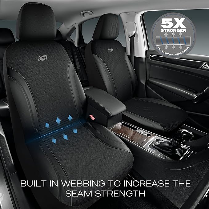 Skechers Car Seat Covers, Work Leather Seat Covers 5-Times Stronger Built-in Webbing, Oxford Fabric Seat Cover Full Sets, Air