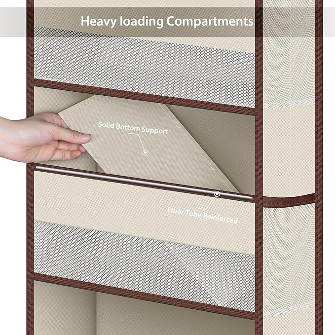 Univivi 1 Pack Over The Door Organizer, Non-Tilting Over The Door Organizer Hanging Door Storage With 5 Large Compartments 6 