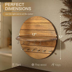 Rebee Vision Pine Wood Key Holder Wall Mount - Farmhouse Key and Mail Holder for Wall with Hooks and Decorative Wall Shelf - 
