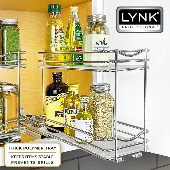 LYNK PROFESSIONAL® Pull Out Spice Organization for Cabinets - 4-3/8 inch Wide – Spice Rack for Inside Cabinets, Slide Out Spi