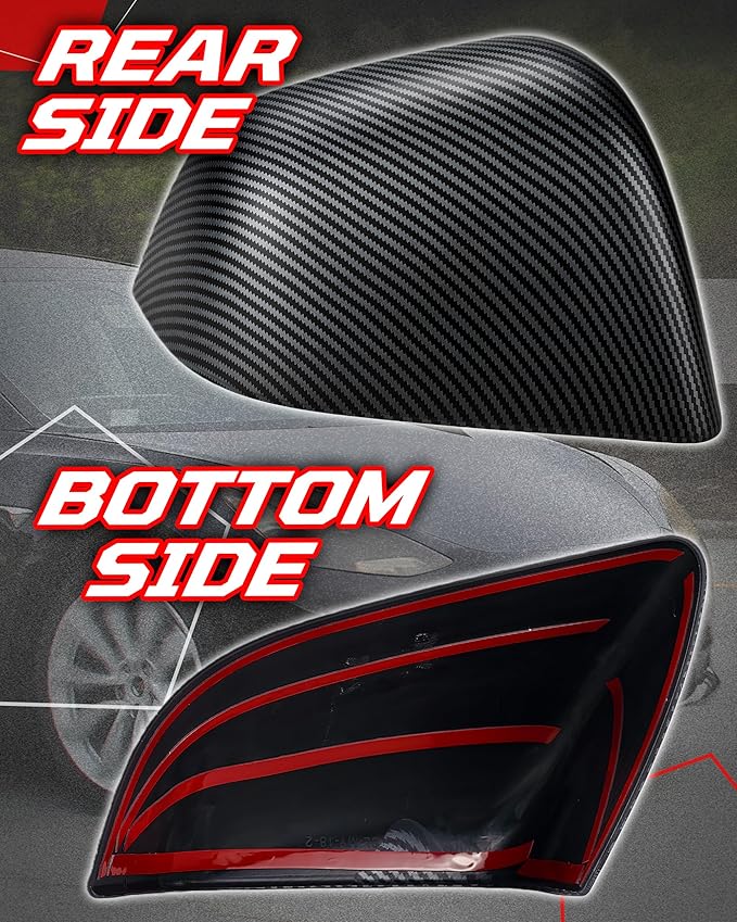 Side Mirror Caps Cover Compatible with Tesla Model Y 2021 2022 2023 2024 Matte Carbon Fiber Mirror Covers