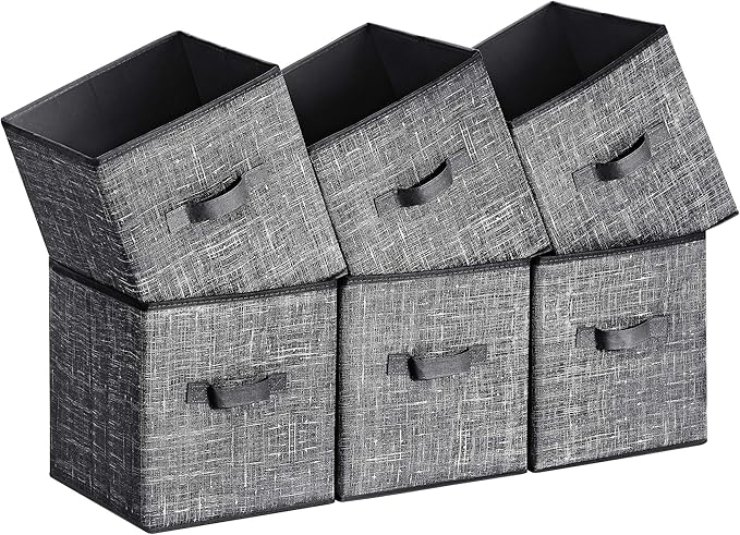 SONGMICS Storage Cubes, 11-Inch Non-Woven Fabric Bins with Double Handles, Set of 6, Closet Organizers for Shelves, Foldable,