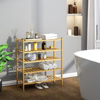 BMOSU 5-Tier Bamboo Shoe Rack Premium Stackable Shoe Shelf Storage Organizer for Hallway Closet Living Room Entryway Organize