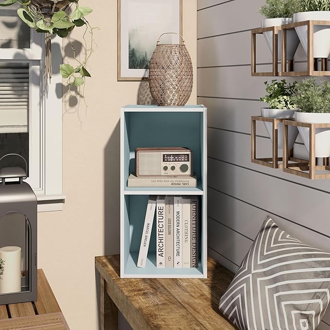 Homes: Inside + Out Apexa 2-Cube Storage Organizer Shelves, Stackable Wood Bookcase Fits Cubby Bins for Organization, Dorm Te