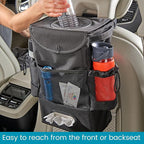High Road StashAway Large Car Trash Can for Back Seat - Car Garbage Bag With Tissue Holder and Bottle Pockets - Seatback Organizer With 3 Gal Trash Can With Lid for Vans, SUVs and Trucks
