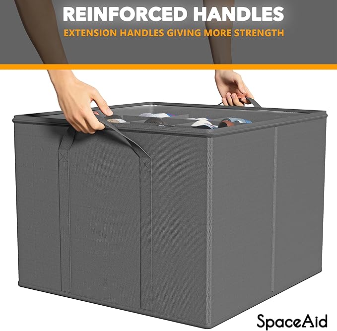 SpaceAid Shoe Organizer for Closet, 2 Pack Foldable Shoe Storage Containers Baskets Boxes Bins w/Adjustable Dividers, Fits 16