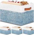 Fab totes Collapsible Storage Baskets for Shelves,14"x10", 4 Pack Foldable Fabric Storage Bins with Double Leather Handles, L